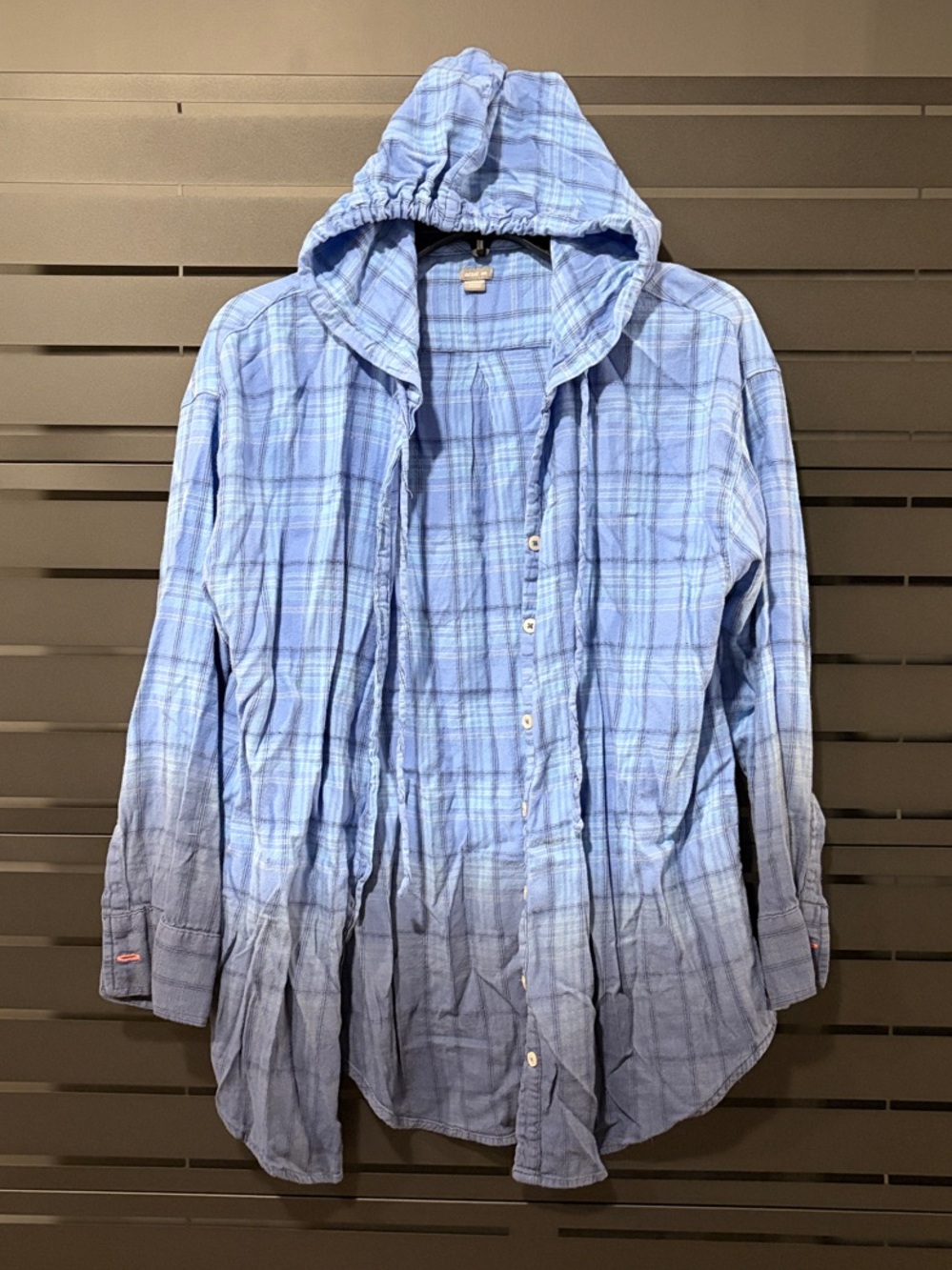 aerie Blue Ombré Plaid Button-Down Hooded Shirt